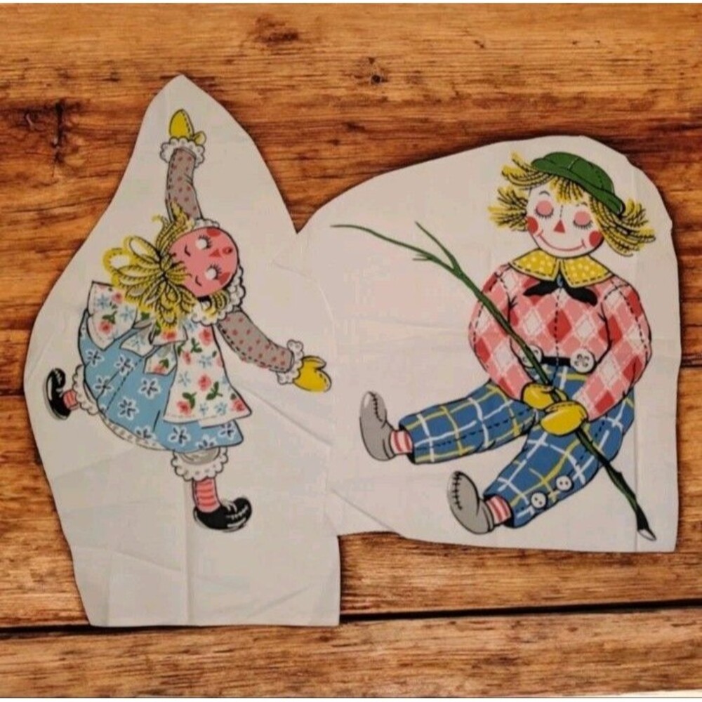 Vintage 1940s Raggedy Ann + Andy Fabric Appliques 14.25" X 9.5"